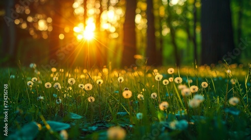 sun shining through the tree on the grass