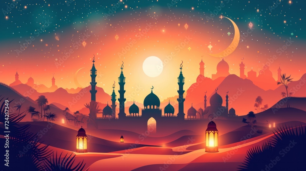 Ramadan Kareem. Islamic greeting card template with ramadan for wallpaper design. Poster, media banner. A set of vector illustrations