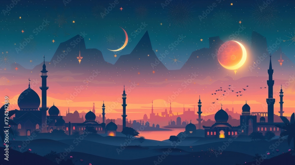 Ramadan Kareem. Islamic greeting card template with ramadan for wallpaper design. Poster, media banner. A set of vector illustrations