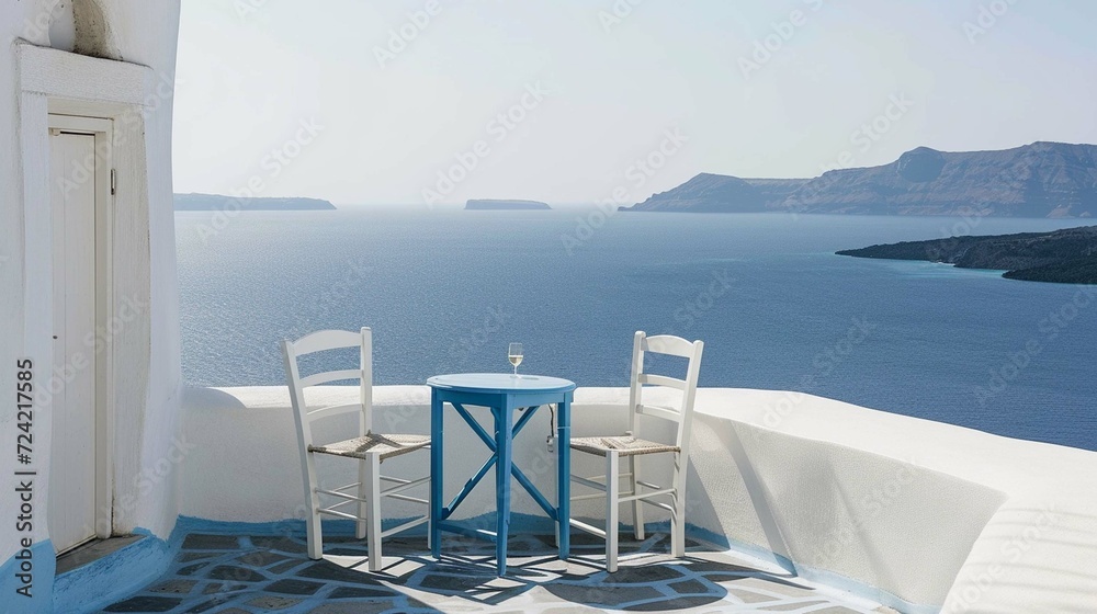 White chairs with blue table 