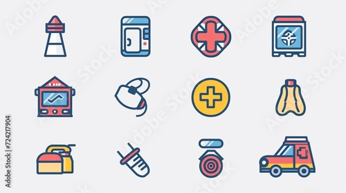 Simple Set of Emergency Related Vector Line Icons. Contains such Icons as Automated external defibrillator, Siren, Emergency phone number and more. Editable Stroke. 48x48 Pixel Perfect photo