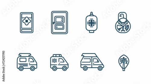 Simple Set of Emergency Related Vector Line Icons. Contains such Icons as Automated external defibrillator, Siren, Emergency phone number and more. Editable Stroke. 48x48 Pixel Perfect photo