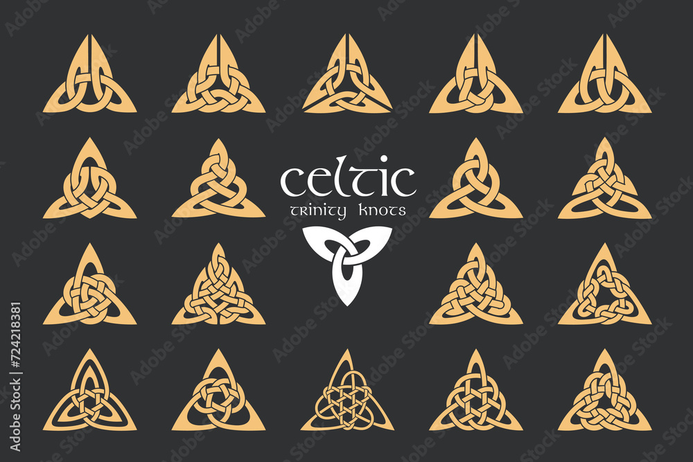Vector celtic trinity knot. 18 items. Ethnic ornament. Geometric design.