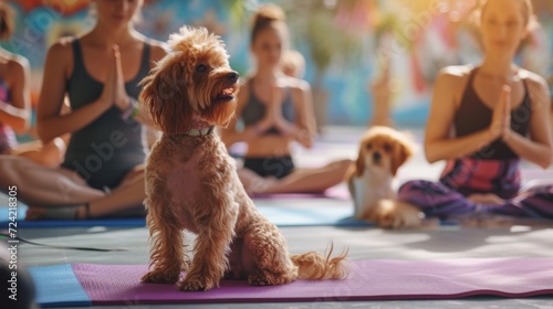 Obraz na płótnie People doing yoga with dogs w salonie