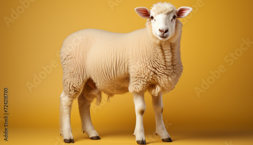 Cute lamb grazing in meadow, looking at camera innocently generated by AI