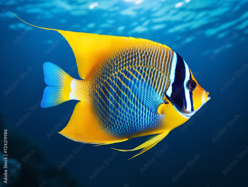 Naklejka premium Exotic Tropical Fish Aquarium Marine Life Isolated on White Background AI Generated