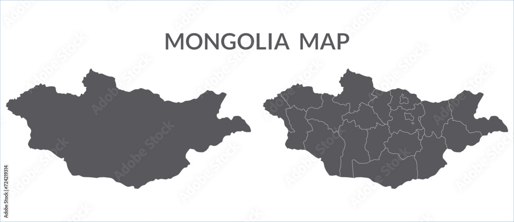 Mongolia map. Map of Mongolia in set grey color