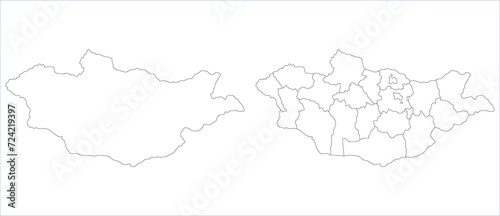 Mongolia map. Map of Mongolia in set white color
