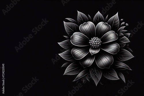 Flower on black background. Space for text.