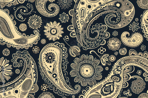 Vector seamless paisley background for design photo