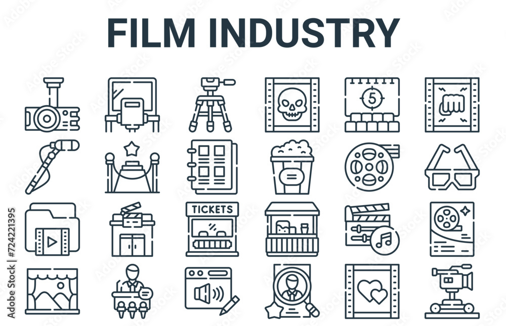 linear pack of film industry line icons. linear vector icons set such ...
