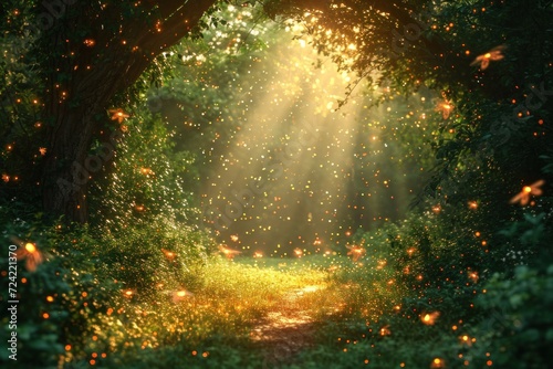 The magic of the sun's rays penetrates the magical grove, giving everything around a mysterious and magical look photo
