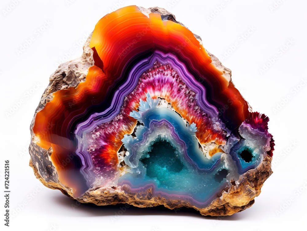 Fototapeta premium Polished Geode Crystal Natural Beauty Isolated on White Background AI Generated