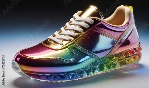 athletic shoes, in the colors of the rainbow