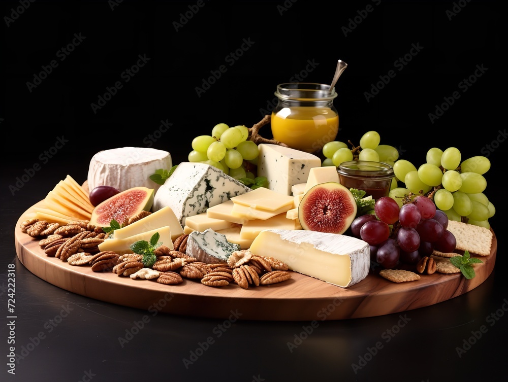 Gourmet Cheese Platter Fruits Nuts Delicacy Isolated on White Background AI Generated Gourmet Cheese Platter Fruits Nuts Delicacy Isolated on White Background AI Generated