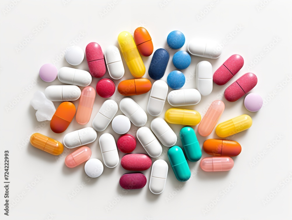 Stack of Colorful Medical Pills Health Treatment Isolated on White Background AI Generated Stack of Colorful Medical Pills Health Treatment Isolated on White Background AI Generated