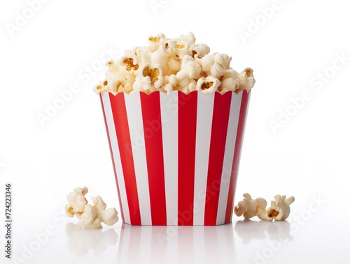 Red White Paper Popcorn Bucket Cinema Snack Isolated on White Background AI Generated