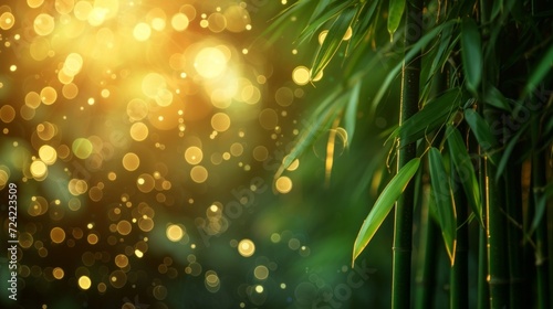 bamboo close up background with bokeh lights, large copyspace area, offcenter composition © olegganko