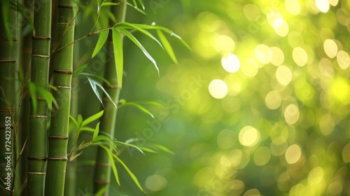 bamboo close up background with bokeh lights  large copyspace area  offcenter composition