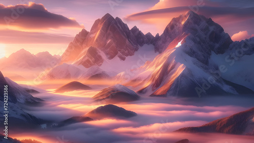 Serene Mountain Sunrise with Snow Peaks