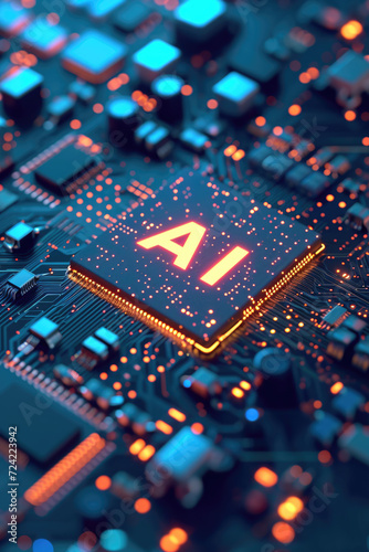 artificial intelligence microcircuit chip hologram consisting of two letters "AI"