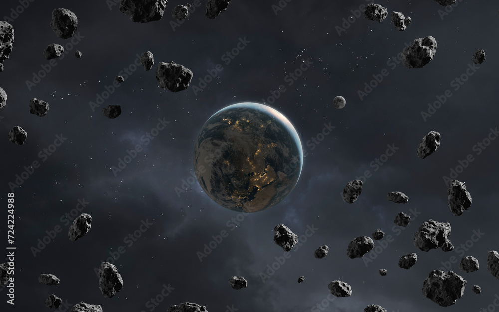 3D illustration of Earth planet in deep blue space. High quality digital space art in 5K - realistic visualization