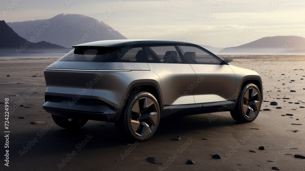 A modern concept of an electric car against the background of nature