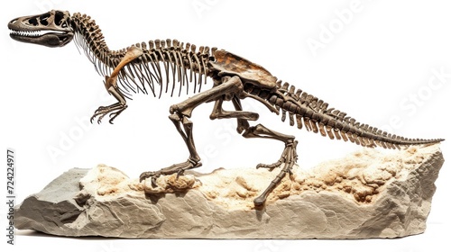 Well preserved skeleton of a dinosaur in good condition on white background in high resolution and quality. well-conserved fossils concept