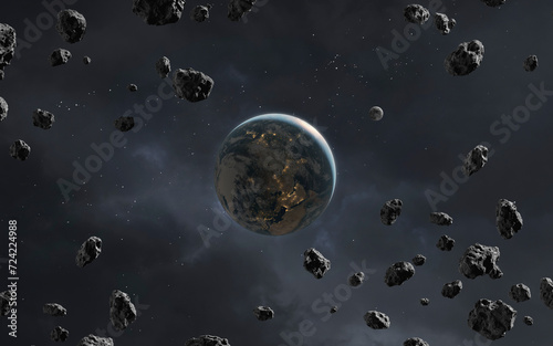 Obraz na płótnie 3D illustration of Earth planet in deep blue space. High quality digital space art in 5K - realistic visualization w salonie