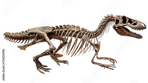 well preserved skeleton of a dinosaur in good condition on white background
