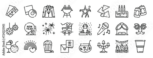 Canvastavla set of 24 outline web party and celebration icons such as party, music, suit, ,