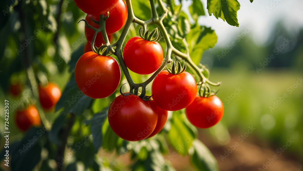 Fresh ripe tomato on the farm nature