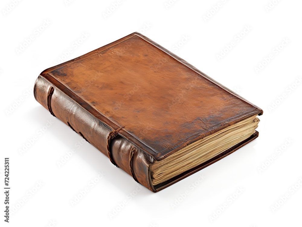 Obraz premium Vintage Leather-Bound Book Isolated on White Background AI Generated