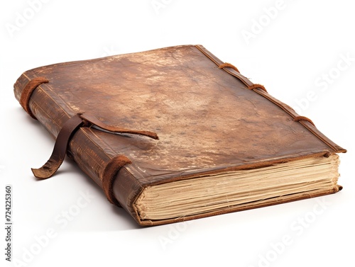 Vintage Leather-Bound Book Isolated on White Background AI Generated