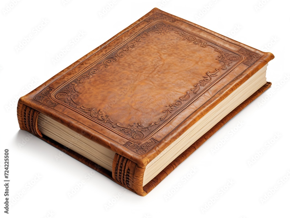 Obraz premium Vintage Leather-Bound Book Isolated on White Background AI Generated