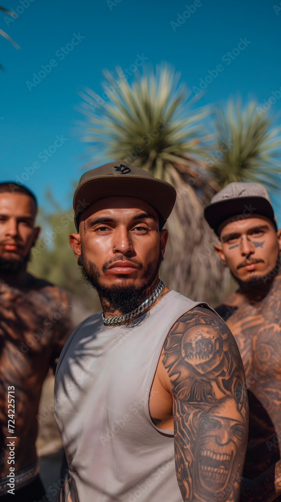 Imagen de pandilleros latinos con tatuajes 