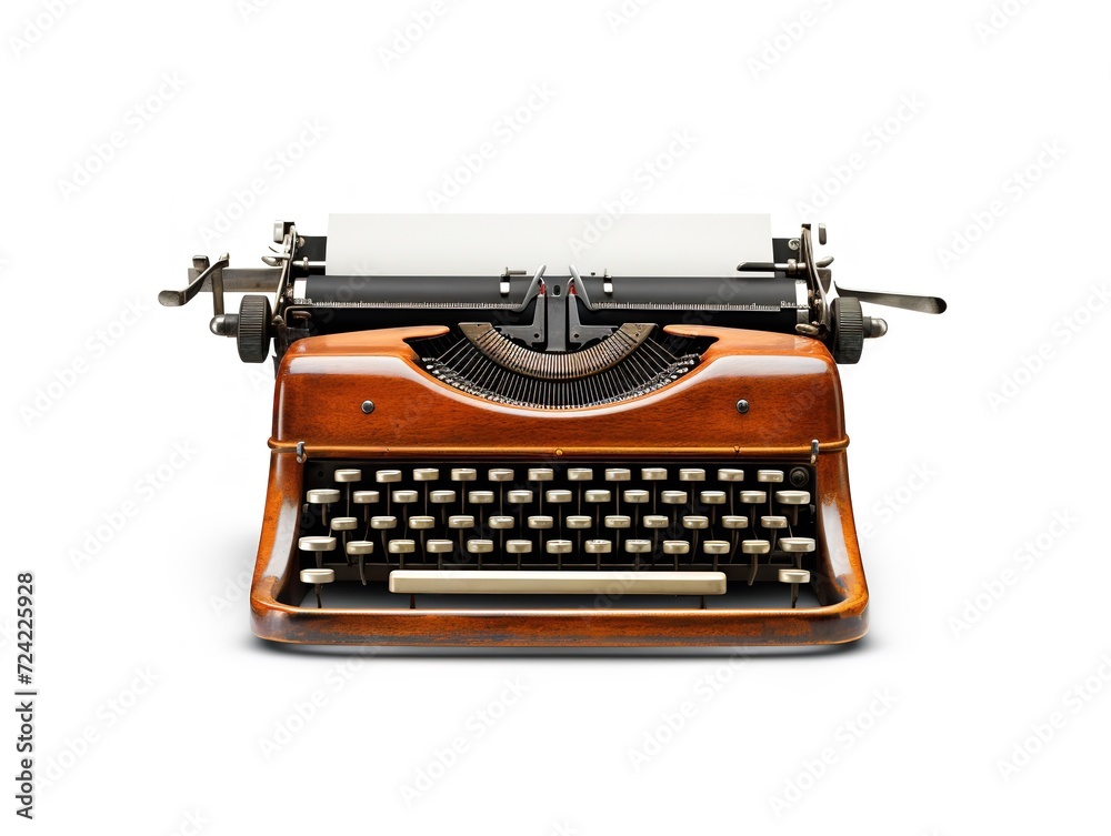 Vintage Typewriter Blank Paper Retro Writing Isolated on White Background AI Generated