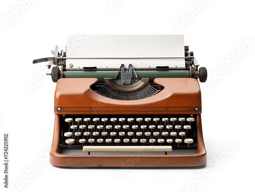 Vintage Typewriter Blank Paper Retro Writing Isolated on White Background AI Generated