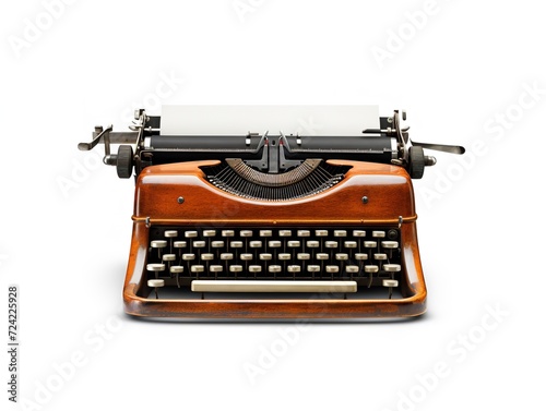 Obraz na płótnie Vintage Typewriter Blank Paper Retro Writing Isolated on White Background AI Generated w salonie