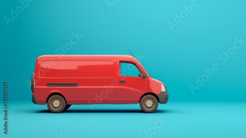 3d delivery car red bright blue background © Jalal
