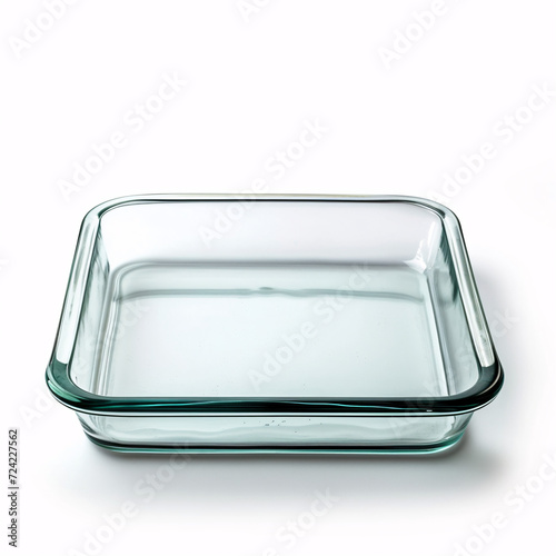Crystal Clear Culinary: An Empty Glass Baking Dish Ready for Oven Creations isolated on white background with full depth of field and deep focus 