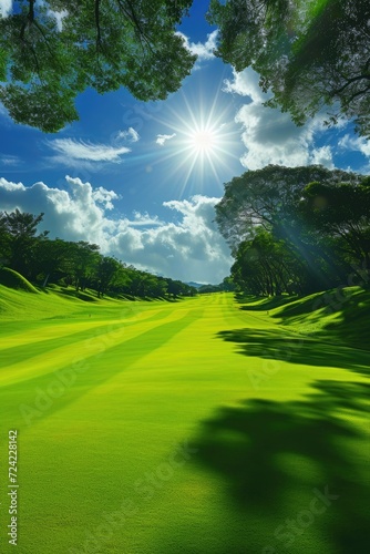 A beautiful golf course at a summer sunny day
