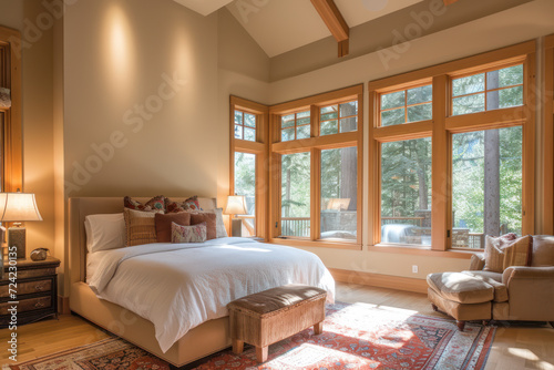 Bedroom with corner windows and sun rights 