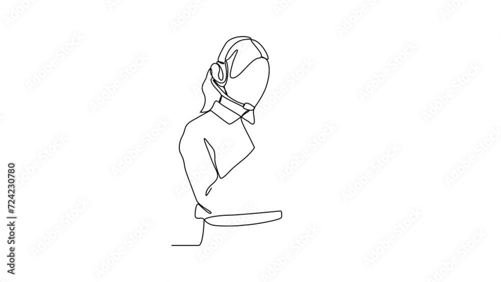 Animated self drawing of customer service who is receiving calls from customers and serving request from these customers video illustration. Customer service activity illustration simple linear video.