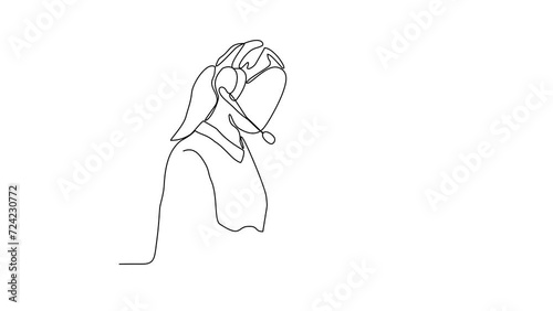 Animated self drawing of customer service who is receiving calls from customers and serving request from these customers video illustration. Customer service activity illustration simple linear video.
