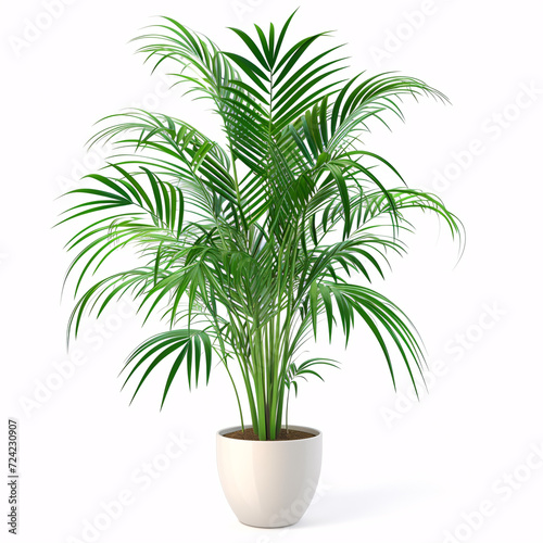 Tropical Retreat  A Lush Parlor Palm Flourishing in a Classic Terra Cotta Pot  isolated on white background with full depth of field and deep focus fusion 