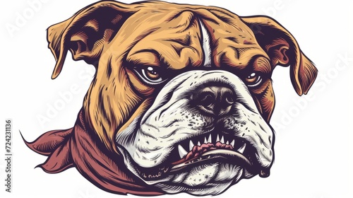 Illustration of an angry bulldog head wearing neckerchief set on isolated white background done in retro style.
