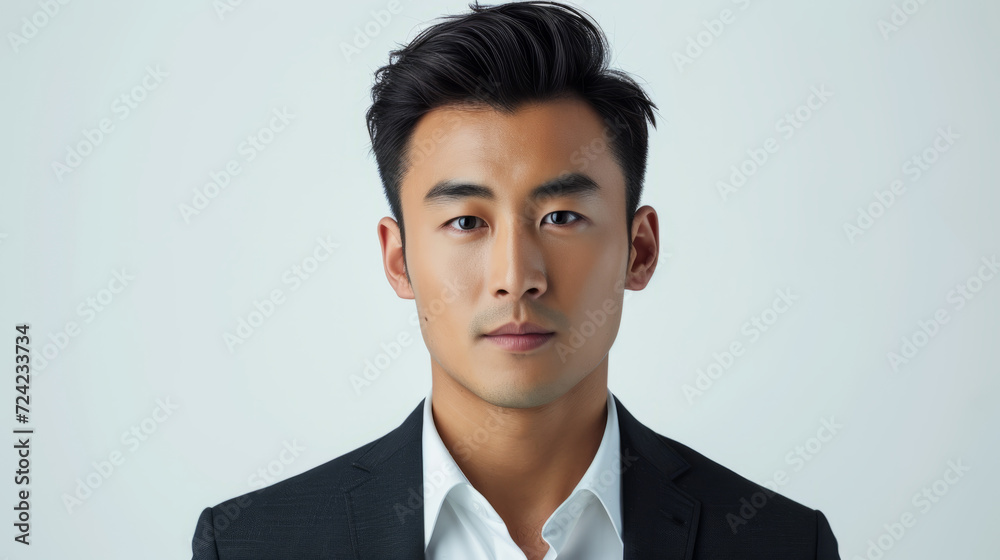 Closeup portrait of a chinese business man against a white studio background Closeup portrait of a chinese business man against a white studio background