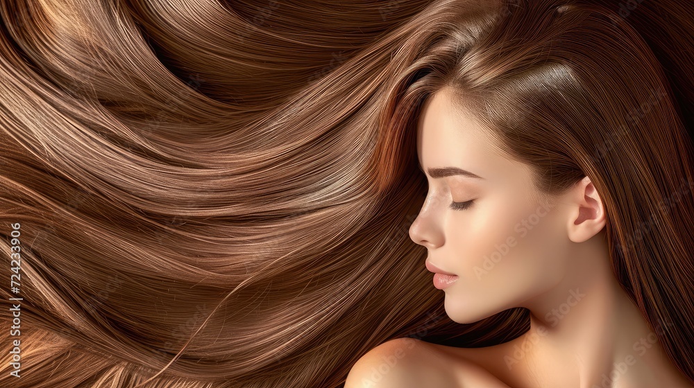 Beautiful model girl with shiny brown and straight long hair . Keratin straightening . Treatment, care and spa procedures. Smooth hairstyle Beautiful model girl with shiny brown and straight long hair . Keratin straightening . Treatment, care and spa procedures. Smooth hairstyle