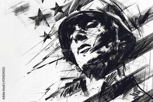 Soldier, Memorial Day or Veterans Day, rough charcoal sketch.